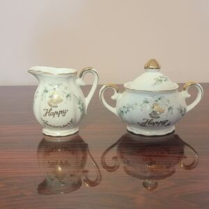 Vintage Lefton Anniversary Porcelain China Sugar Bowl Handpainted‎